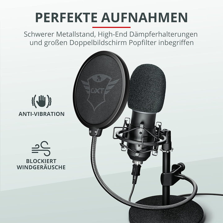 Trust Gaming GXT 252 Emita Studio Mikrofon mit Transportkoffer, Nierencharakteristik, USB Mikrofon f
