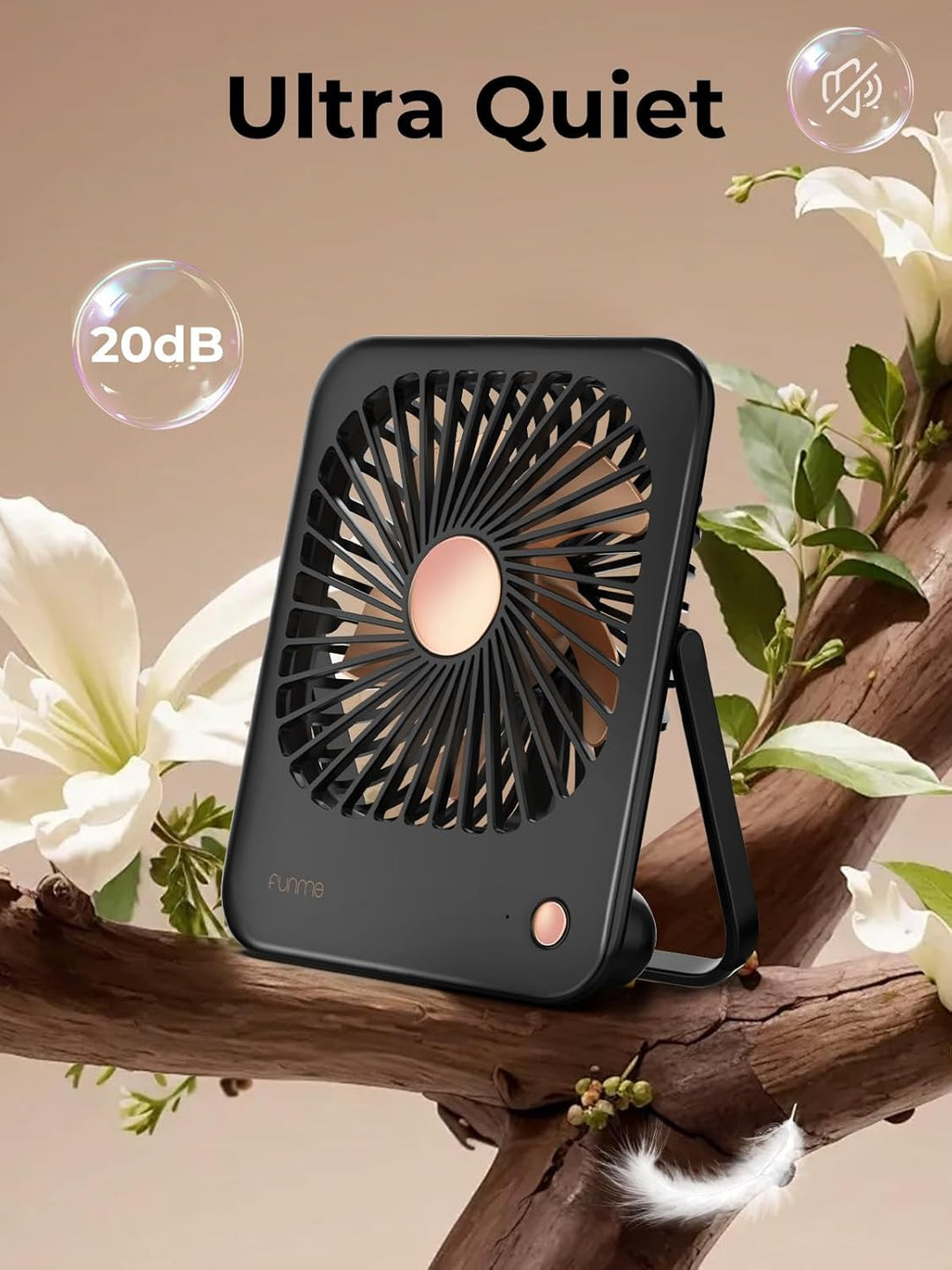 Funme Tischventilator Batterie 3000mAh für Frauen mit [Geschenkset] 180°/ 3 Geschwindigkeiten/Tragba