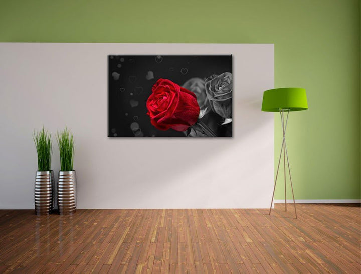 rote Rosen zum Valentinstag schwarz/weiss Format: 100x70 auf Leinwand, XXL riesige Bilder fertig ger