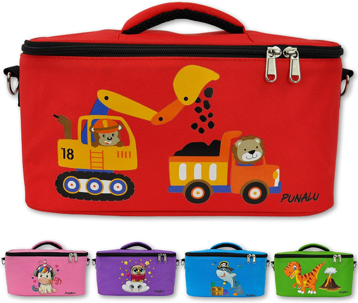 Punalu Tasche für Toniebox, Platz für 30 Tonies, Ladegerät und Kopfhörer Toniebox Tasche (Bagger rot