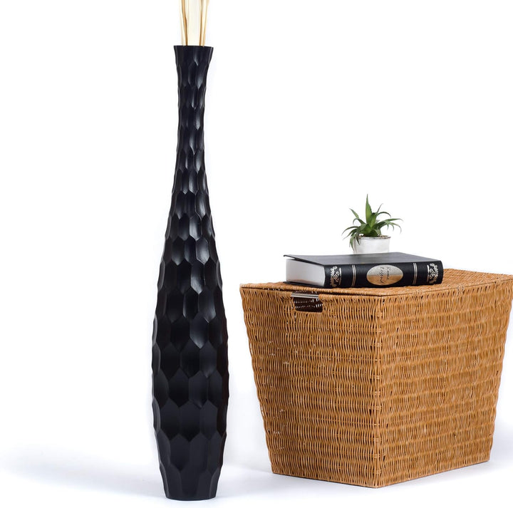 Leewadee Grosse Bodenvase für Dekozweige hohe Standvase Design Holzvase, Holz, 90 cm, Schwarz 90 cm