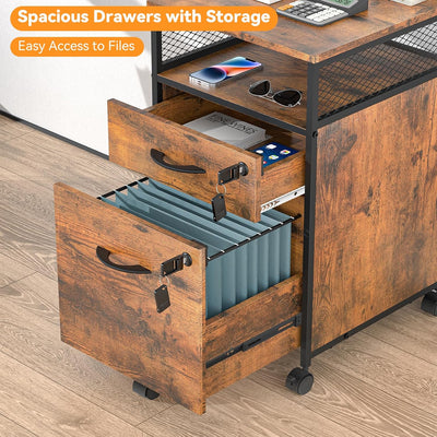 Lvhecforhm Mobile Aktenschrank, Rollcontainer mit 2 Abschliessbaren Schubladen, Büro-Archivschrank m