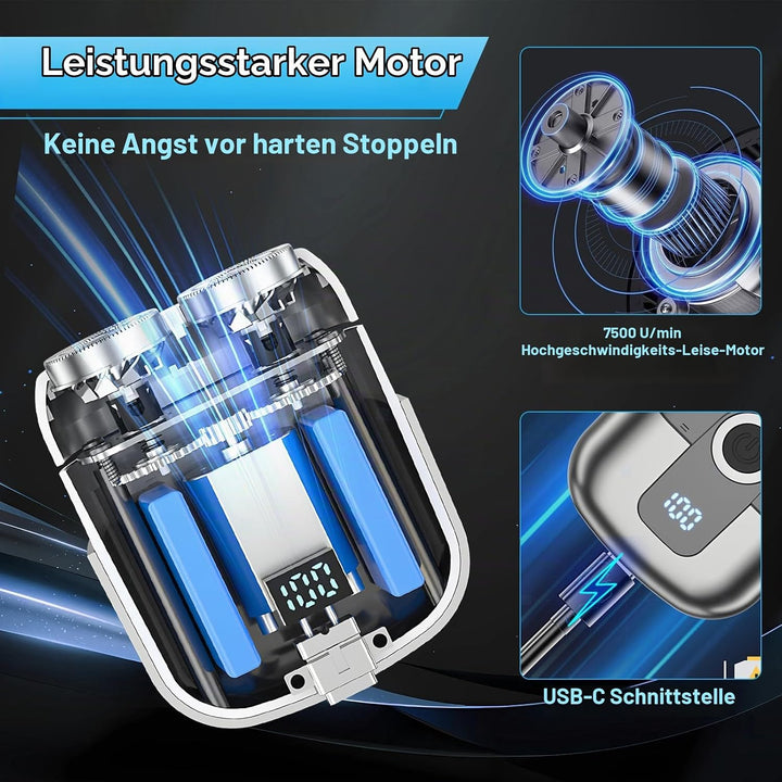 Mini Elektrischer Rasierer, IPX7 Wasserdicht Elektrischer Rasierer Herren, Kabellos Rotationsrasiere