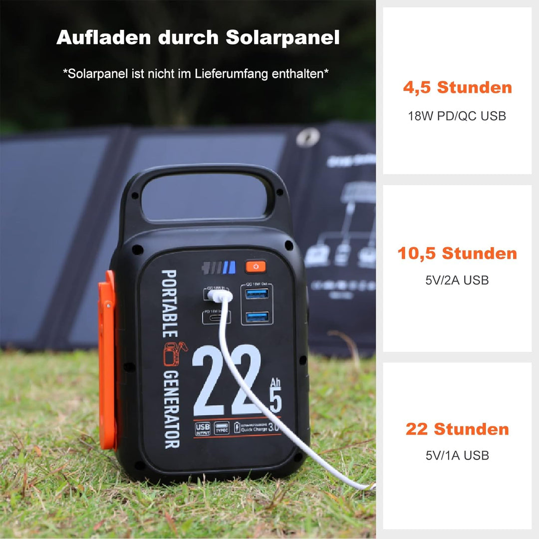 CAPTOK Kurbel Powerbank 22500mAh, Notstrom Akku 18W Schnellladen USB Typ-C, 83.25Wh Stromerzeuger Mi