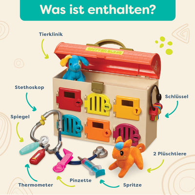 B. toys Tierarztkoffer für Kinder mit Kuscheltieren, Stethoskop, Spritze und mehr – Arztkoffer Tiera