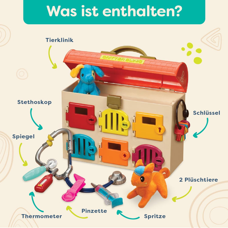B. toys Tierarztkoffer für Kinder mit Kuscheltieren, Stethoskop, Spritze und mehr – Arztkoffer Tiera