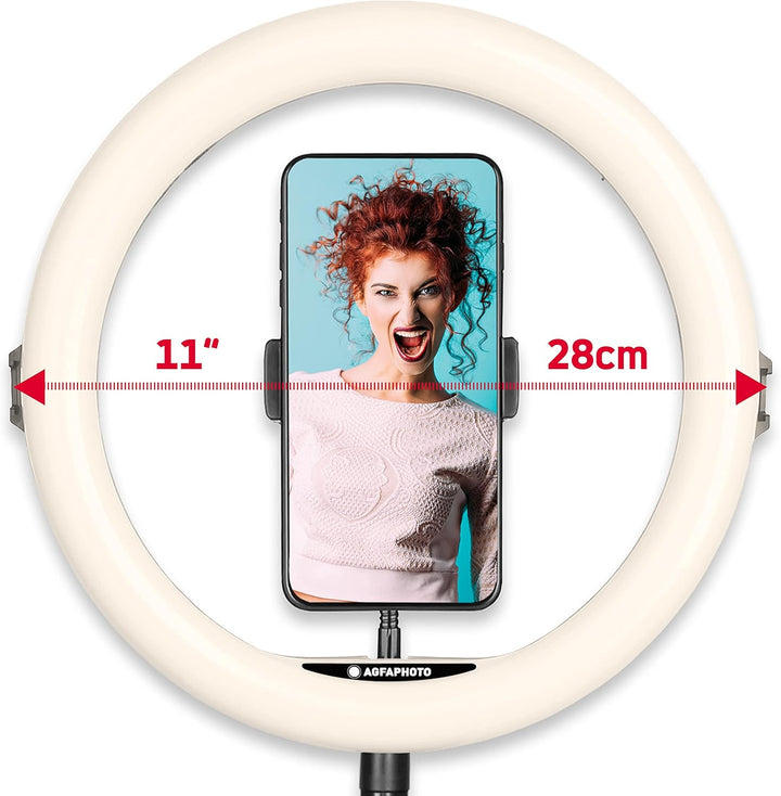 AgfaPhoto Ringlicht Realiview ARL11-11-Zoll-LED Ring Licht mit Stativ - Das perfekte Ring Light für