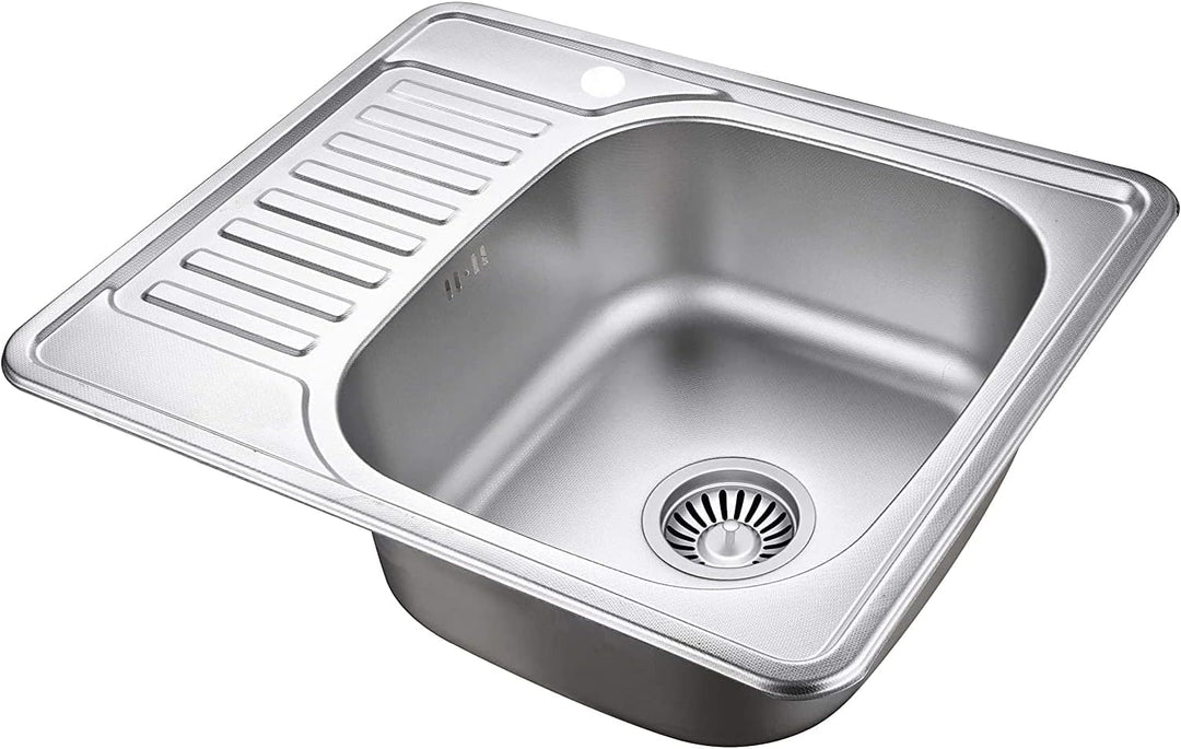 VBChome Einbauspüle mit Armatur 58x48 Leinenstruktur Links Edelstahl Küchenspüle Spüle Ablagefläche