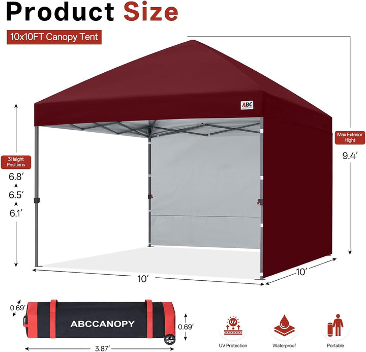 ABCCANOPY Faltpavillon UV50+ mit 2 Seitenwänden, Burgund 300 cm | 500D Polyester,wasserdicht, 4 Sand