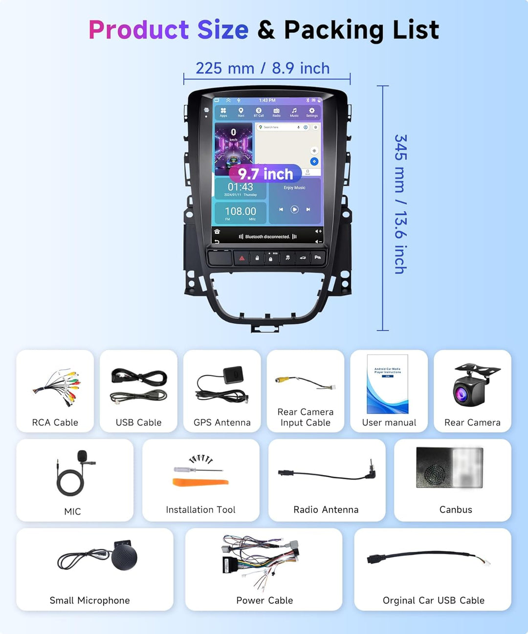 Rimoody 4G+64G 9.7" Android Autoradio für Opel Astra J (mit ECO Taste) Buick Excelle XT GT 2006-2016