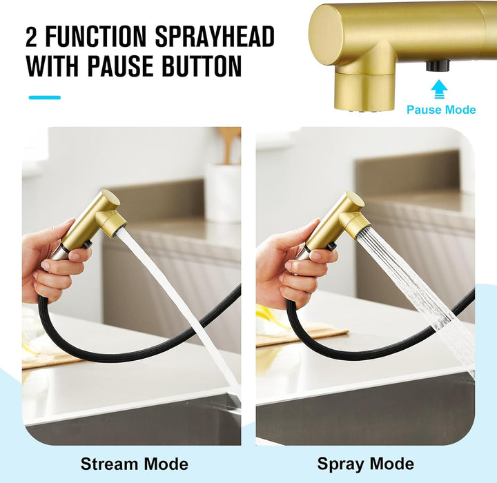 CREA Wasserhahn Küche mit 3 Funktionen Brause, Küchenarmatur mit Ausziehbarem Brause, 360° Drehbar M
