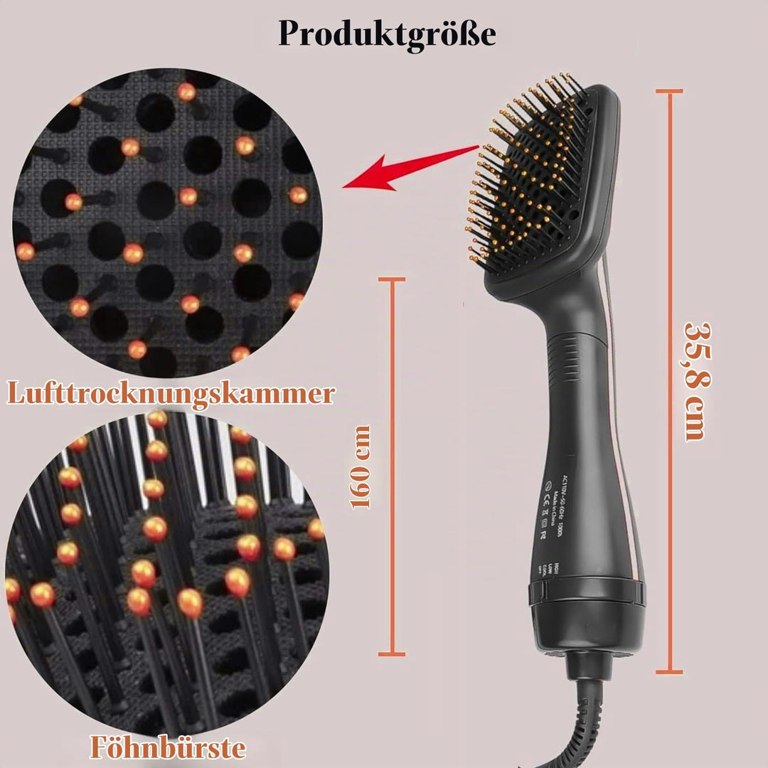 Haartrocknerbürste, 3 in 1 Negativ-Ionen-Haartrockner Heissluftbürste Haarstyling-Werkzeug, Glätteis