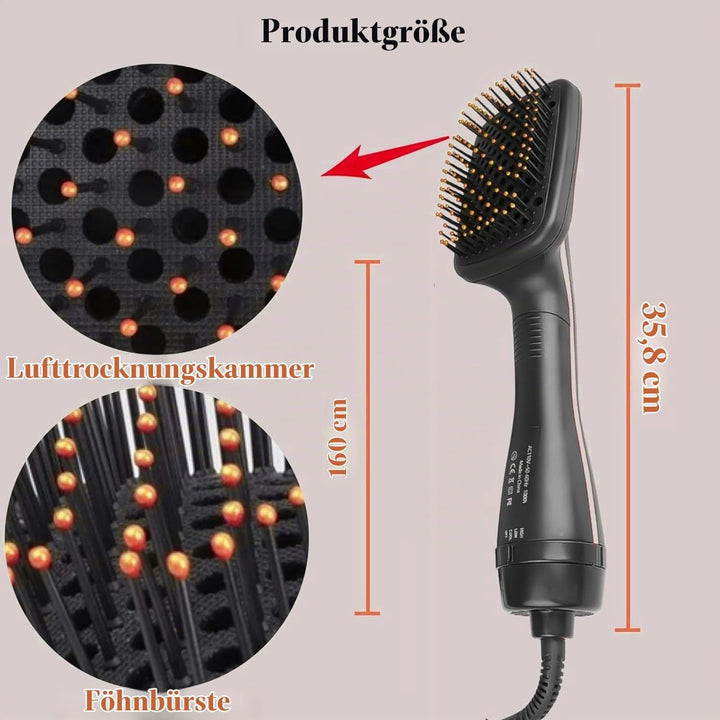 Haartrocknerbürste, 3 in 1 Negativ-Ionen-Haartrockner Heissluftbürste Haarstyling-Werkzeug, Glätteis