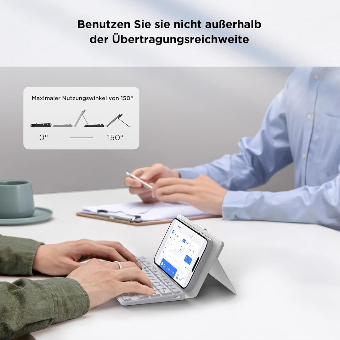 CACOE Mini Bluetooth Tastatur mit Ständer für Handy, Ultraflache Tragbare, Faltbare, Dual-Channel Ta