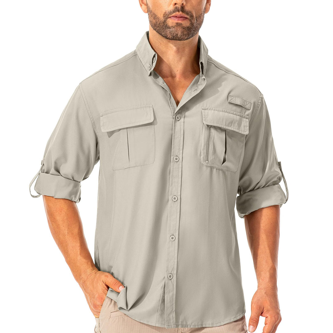 Hemd Herren Safari UPF50+ UV Schutz Wanderhemd Herren Langarm Funktionshemd Outdoorhemd Atmungsaktiv