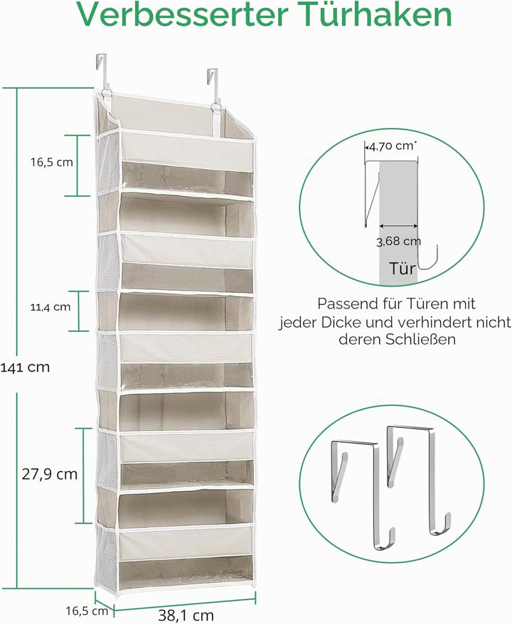 ULG Tür-Organizer, 5 grosse Taschen, 10 Mesh-Taschen, 20 kg Tragkraft, Hängender Organizer für Schla