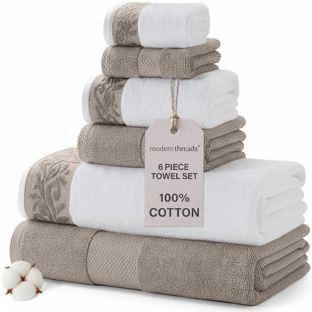 Modern Threads 600 g/m² Handtuch-Set mit Filgree Jacquard Bordüre Taupe Standard Taupe, Standard Tau