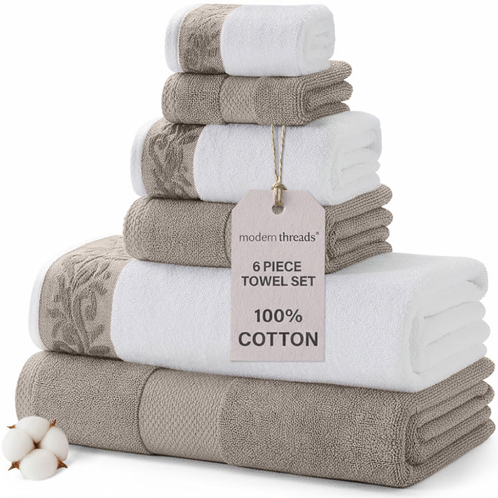 Modern Threads 600 g/m² Handtuch-Set mit Filgree Jacquard Bordüre Taupe Standard Taupe, Standard Tau