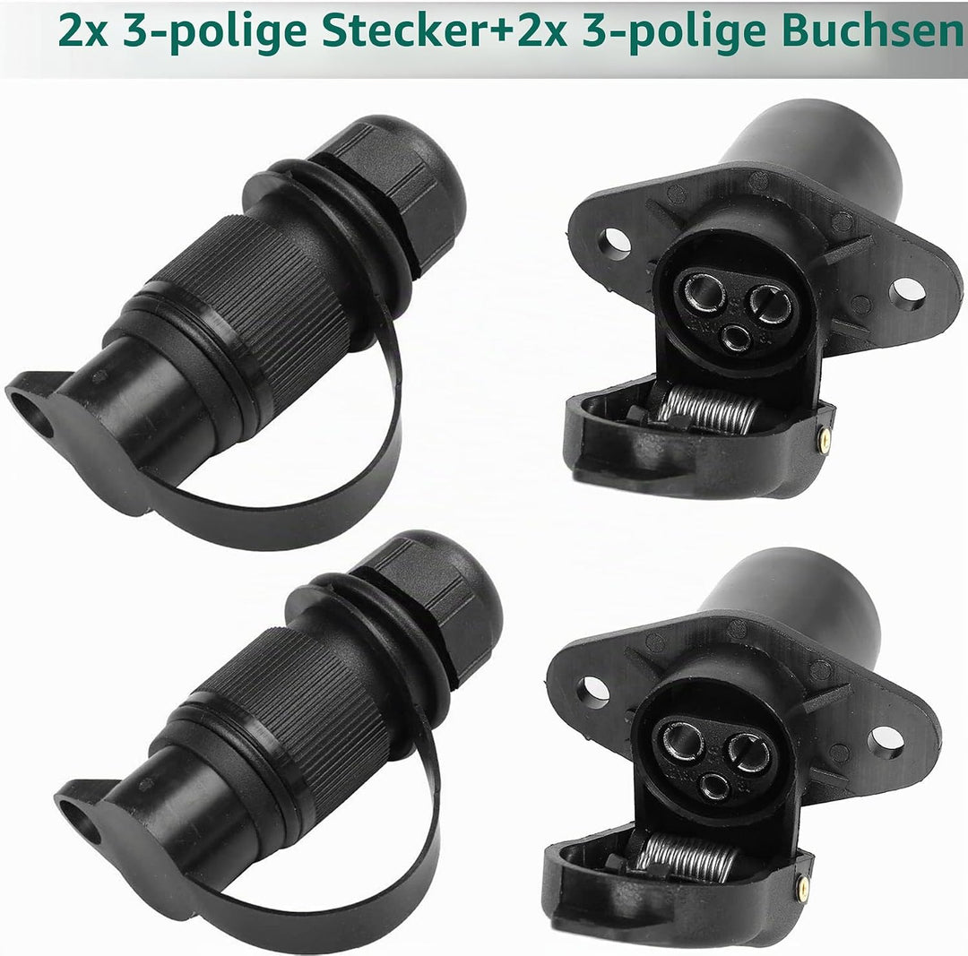 AGRISHOP 2Stück Anhänger Stecker 3polig 12v 24v und 2Stück Steckdose 3-Polig, Wasserfester Traktor S
