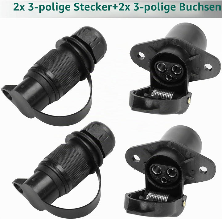 AGRISHOP 2Stück Anhänger Stecker 3polig 12v 24v und 2Stück Steckdose 3-Polig, Wasserfester Traktor S