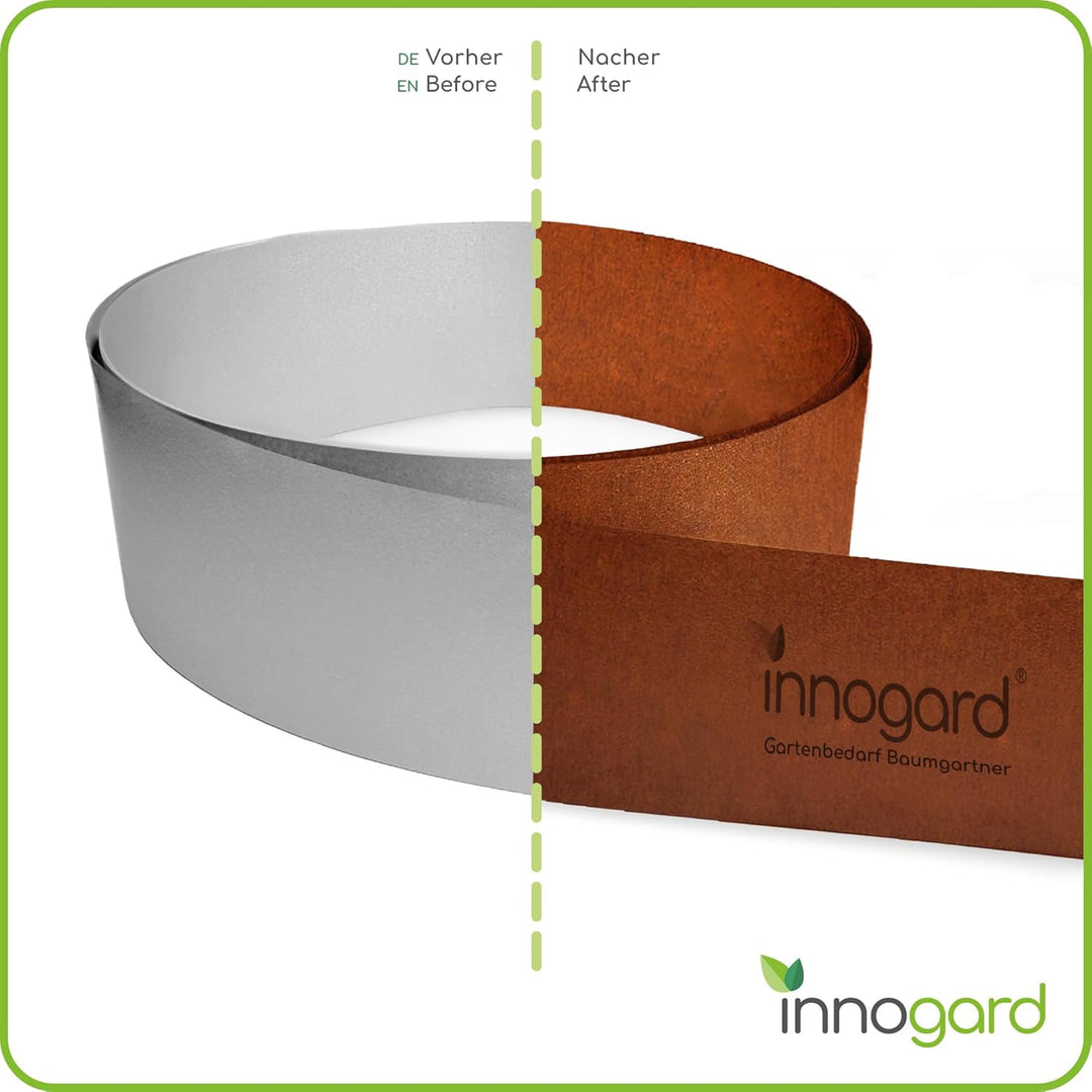 innogard Rasenkante Cortenstahl L5m H15cm - Flexible Beeteinfassung 1 mm stark Rasenkantenband für G