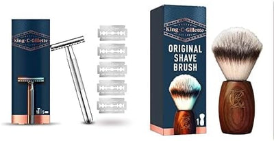 King C. Gillette Rasierhobel Herren, Rasierer + 5 Rasierklingen & Bartpflege Rasierpinsel Herren mit