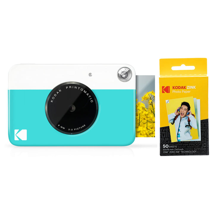 KODAK Printomatic Sofortbildkamera (Blau) Geschenkpaket + Zinkpapier (20 Blatt) + Deluxe-Etui + 7 lu