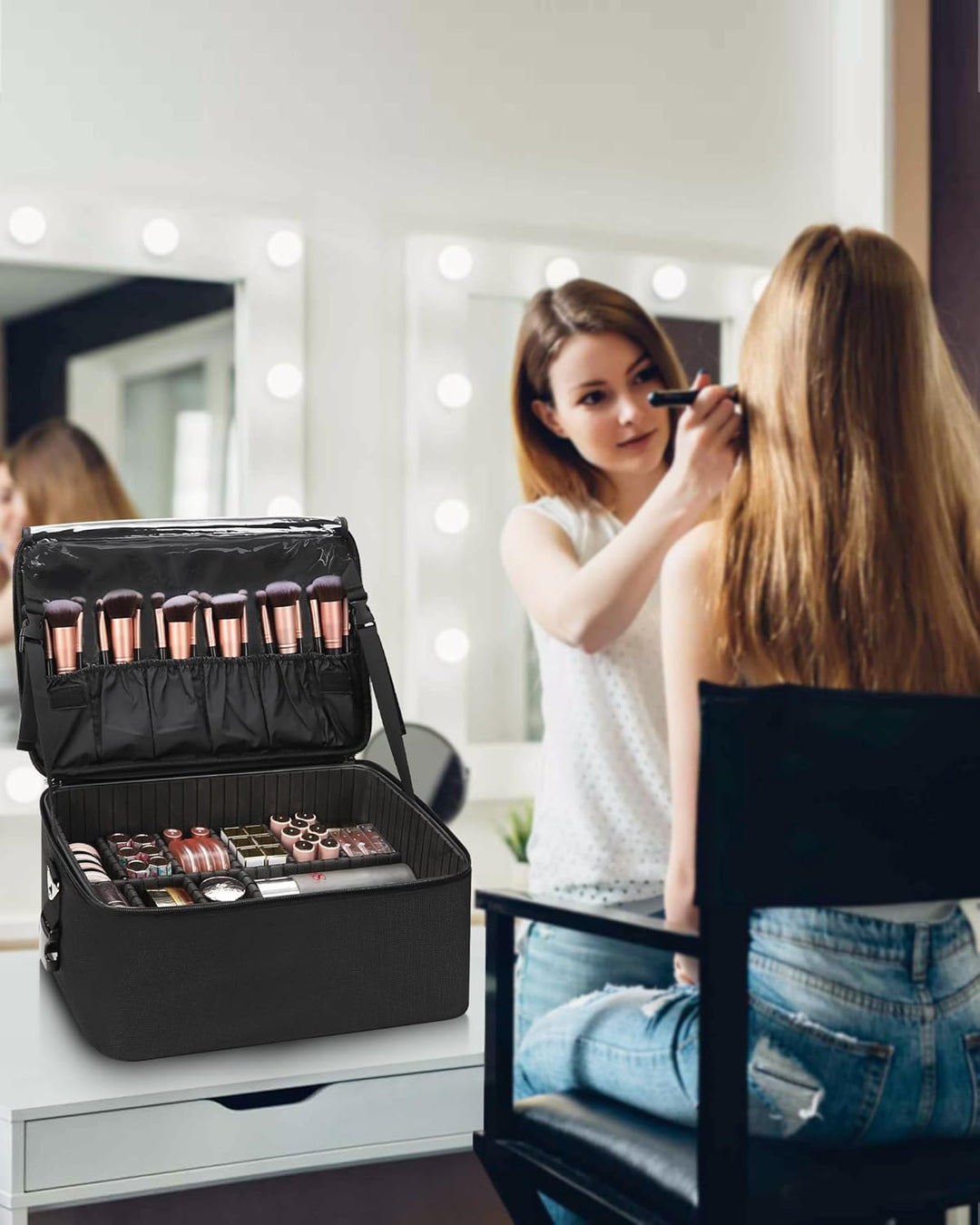 Make-up Tasche Grosse Make-up Case Professionelle Kosmetik Aufbewahrung Organizer Box Pinsel Halter