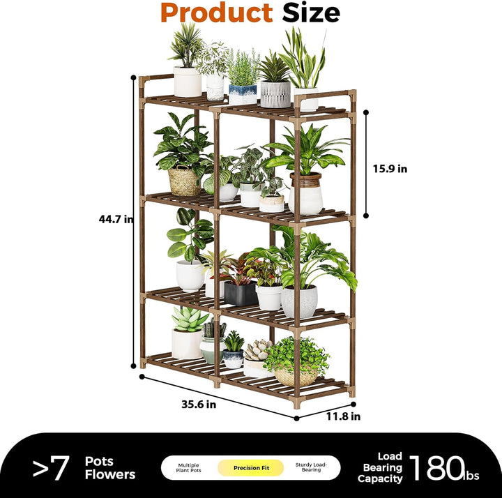 Bamworld Blumenständer mit Pflanzenlampe, 8-stöckiges Pflanzenregal aus Holz mit LED Grow Light, Pfl