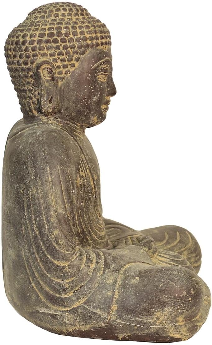 Oriental Galerie Japan Buddha Figur sitzend Skulptur Lotussitz Meditationsgeste Stein Lavasand Bali