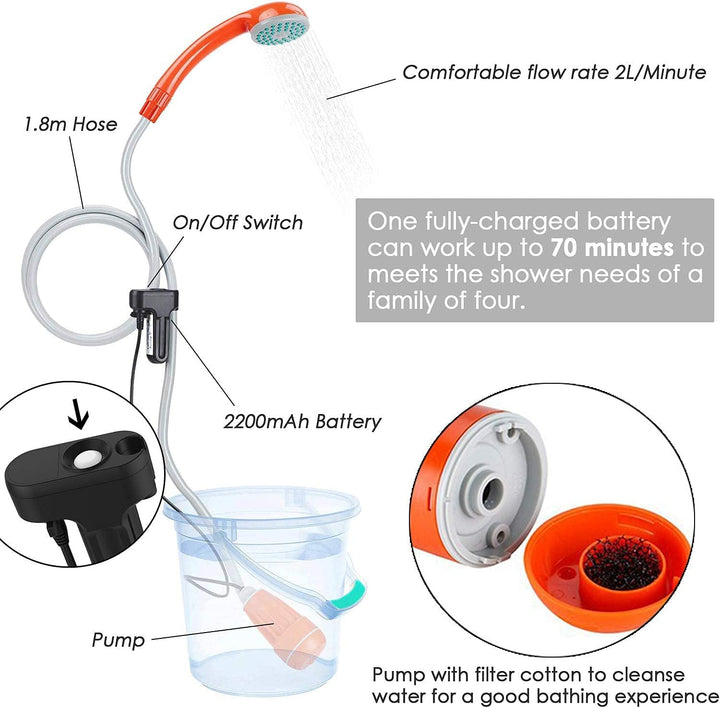 Zooma Tragbare Duschen Camping Dusche, Campingdusche mit Tauchpumpe, Tragbar Outdoor Dusche Wasserpu