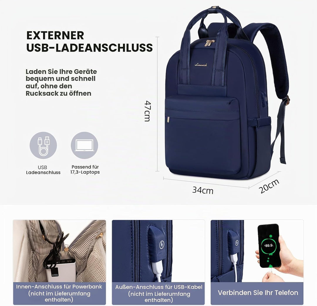 LOVEVOOK Rucksack Damen Gross, 17 Zoll Laptop Schulrucksack Teenager mit Laptopfach, Elegant Schulta