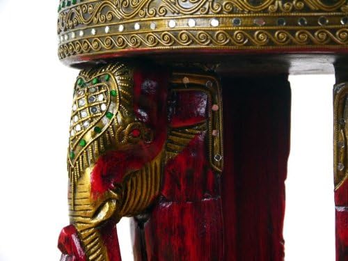 livasia Massivholzhocker Elefantenhocker Beistelltisch (Handarbeit) Glasmosaikverzierung Podest Blum