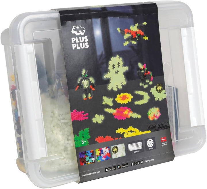 Plus-Plus 9603919 Geniales Konstruktionsspielzeug, Basic XXL Mega-Set, Glow in The Dark, Kreativ-Bau