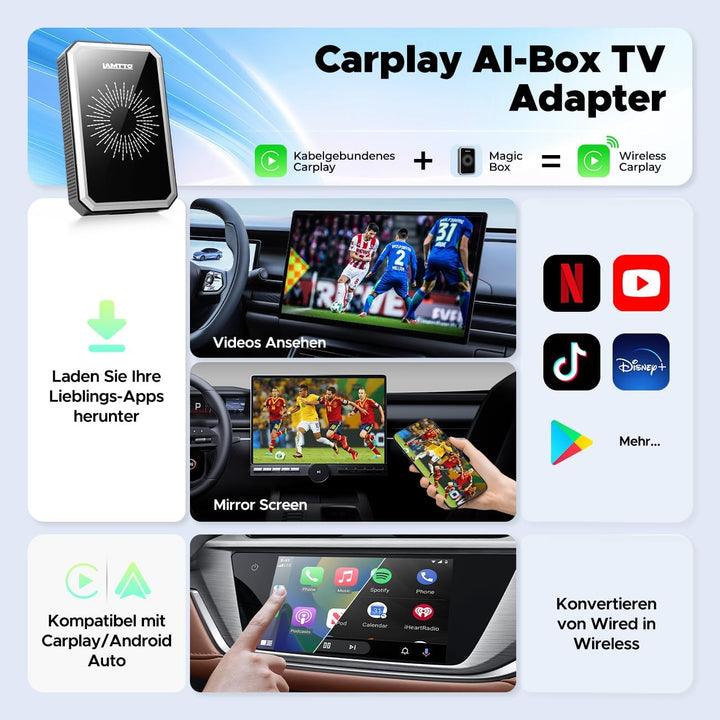 LAMTTO 4-in-1 Wireless CarPlay Android Auto Adapter mit Net-Flix/YouTube/Tik Tok Google-Play Downloa