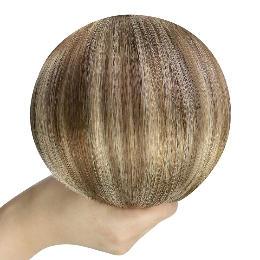 YoungSee Tressen Echthaar Balayage Echthaar Tressen zum Einnahen Braun Balayage Blond Weave Extensio