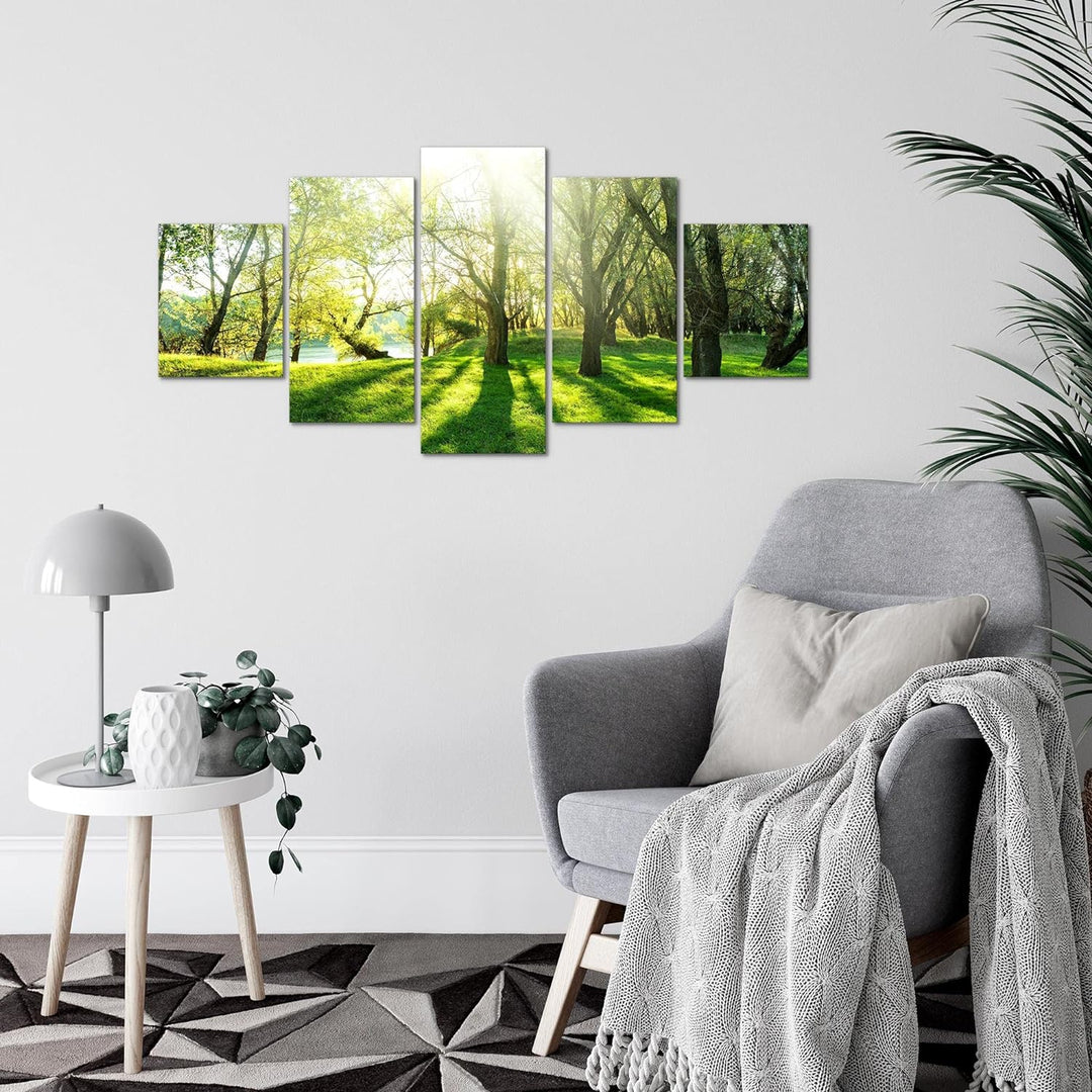 Runa Art Wandbilder Wald Landschaft 5 Teilig Bild auf Vlies Leinwand Deko Schlafzimmer Wohnzimmer So