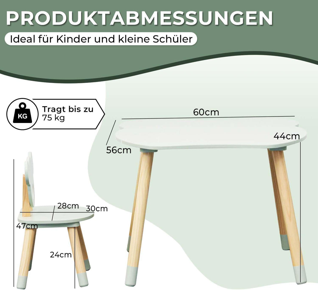 Rebecca Mobili Tisch und 2 Stühle für Kinderzimmer, Montessori Set 3 Teile, Wassergrün Braun, MDF Ki