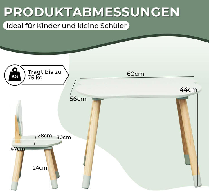 Rebecca Mobili Tisch und 2 Stühle für Kinderzimmer, Montessori Set 3 Teile, Wassergrün Braun, MDF Ki