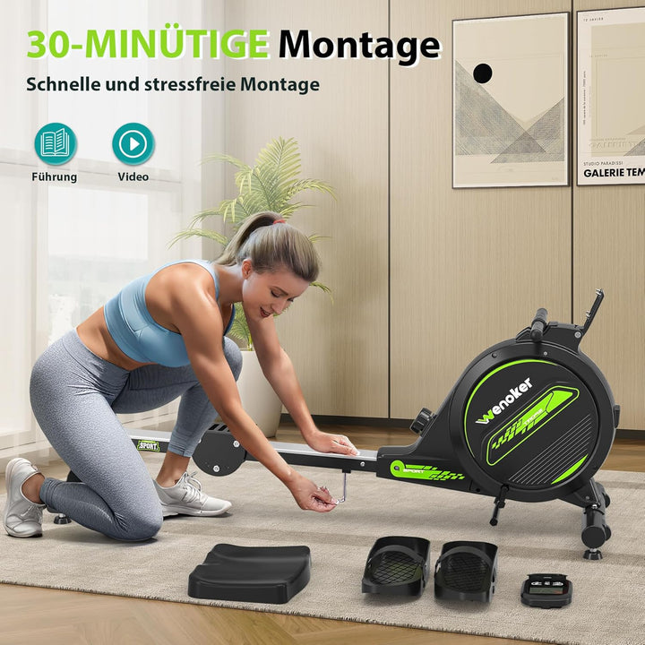 Wenoker Rudergerät für Zuhause, Leises Magnetisches Rudergerät mit APP & LCD-Display,16 Stufen Wider