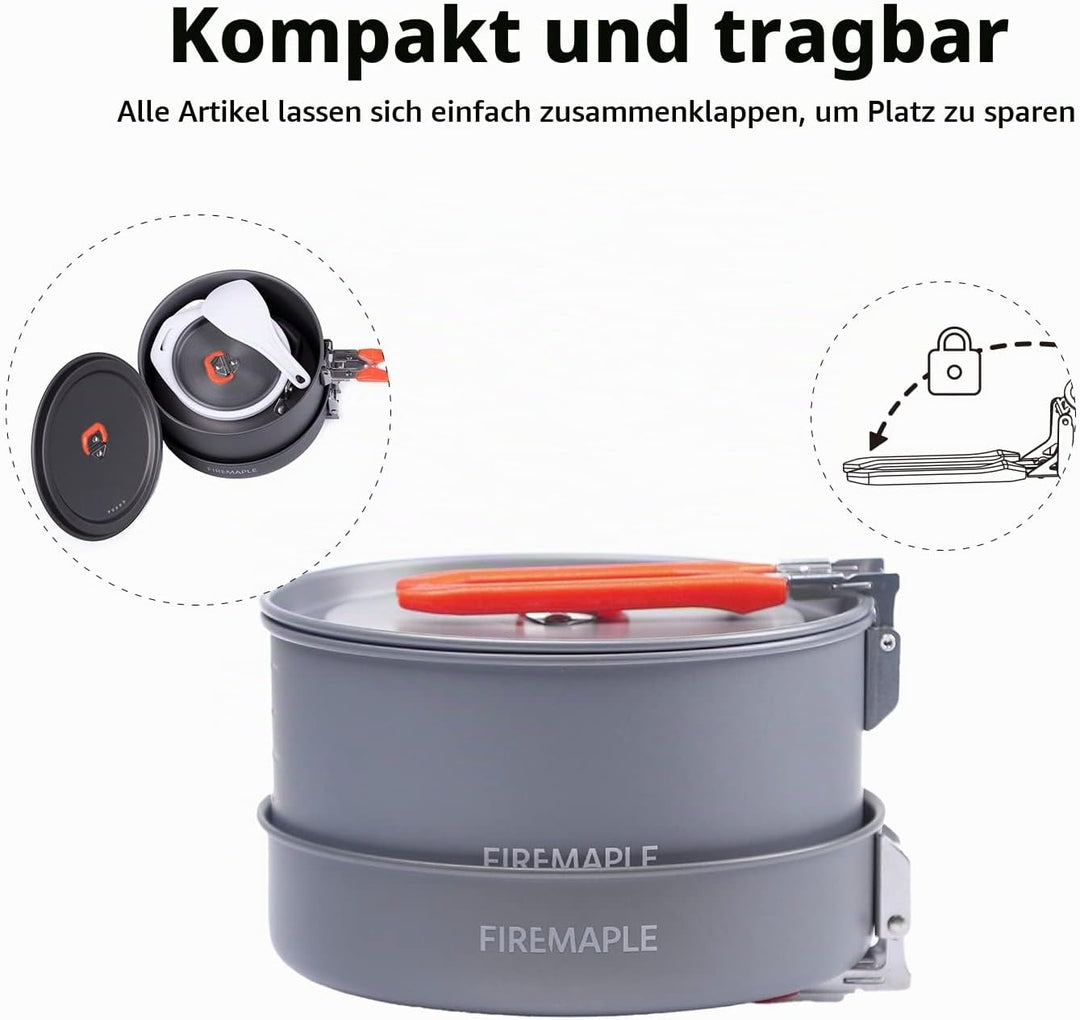 Fire-Maple Feast 2 Camping Kochgeschirr Set Outdoor-Kochset mit Topf, Wasserkocher, Pfanne, Schalen