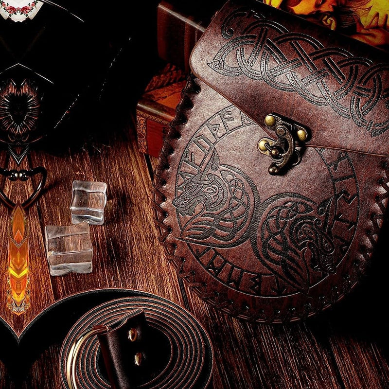 keland 2PCS Ren Faire Accessoires Wikinger Gürtel & Mittelalter Beuteltasche Gürteltasche Lederbeute