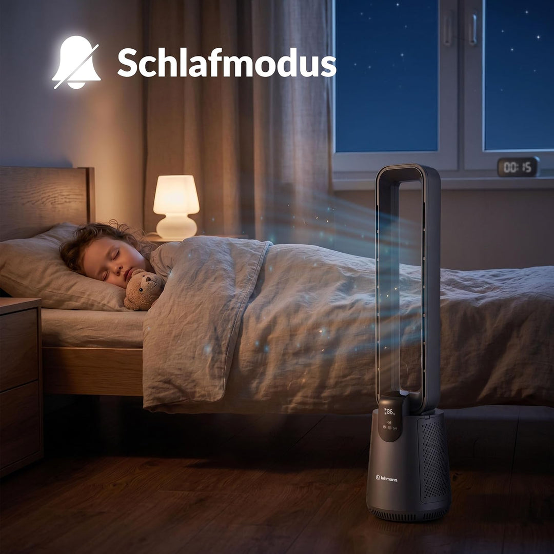 LEHMANN Turmventilator 2-in-1 mit Luftreiniger, 2x Hepa-Filter, leiser Ventilator mit Schlafmodus, 1