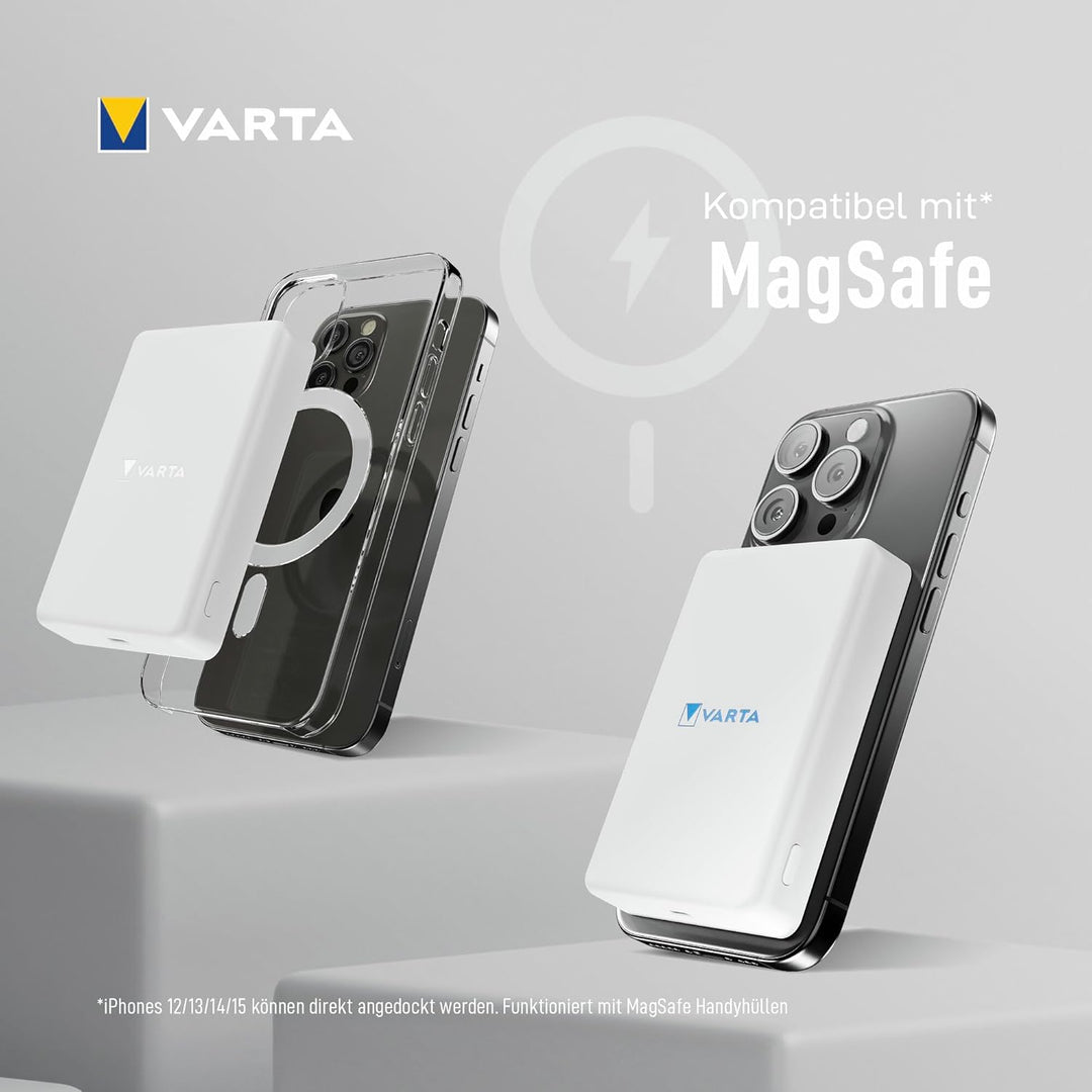 VARTA Mag Pro Wireless Powerbank 5000 mAh White, Box Mag Pro 5000 weiss, Mag Pro 5000 weiss
