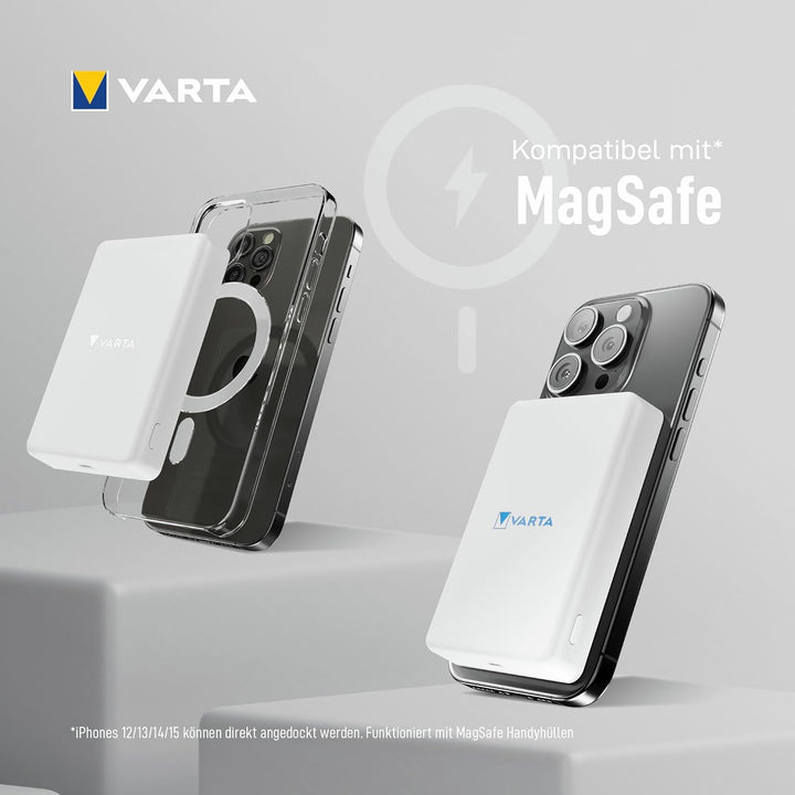 VARTA Mag Pro Wireless Powerbank 5000 mAh White, Box Mag Pro 5000 weiss, Mag Pro 5000 weiss