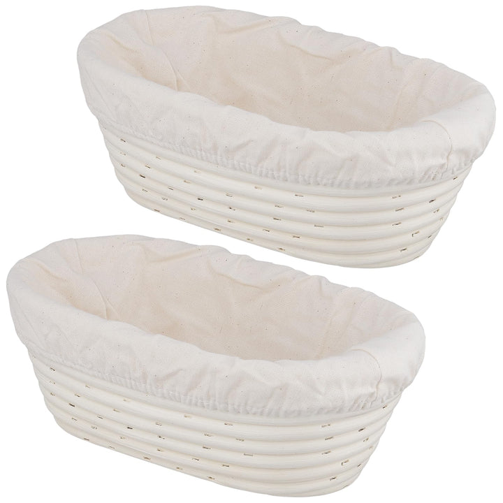 2 Stück Ovaler Brotgärkorb 25x15x8 cm, ovalen Banneton-Gärkörben mit Leineneinsatz, Natürlicher Ratt