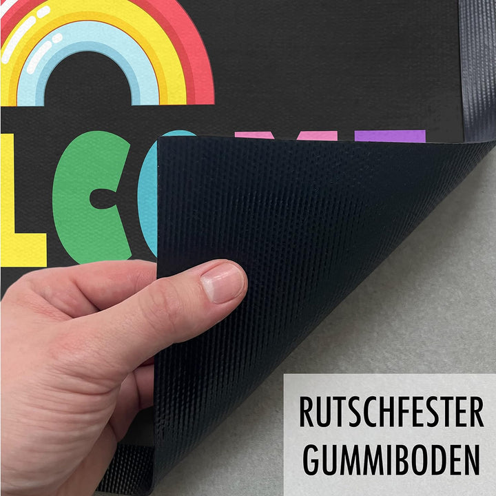 Trendation - Welcome Fussmatte Regenbogen Muster Willkommen Geschenk Aussen Innenbereich 60x40 cm Sc