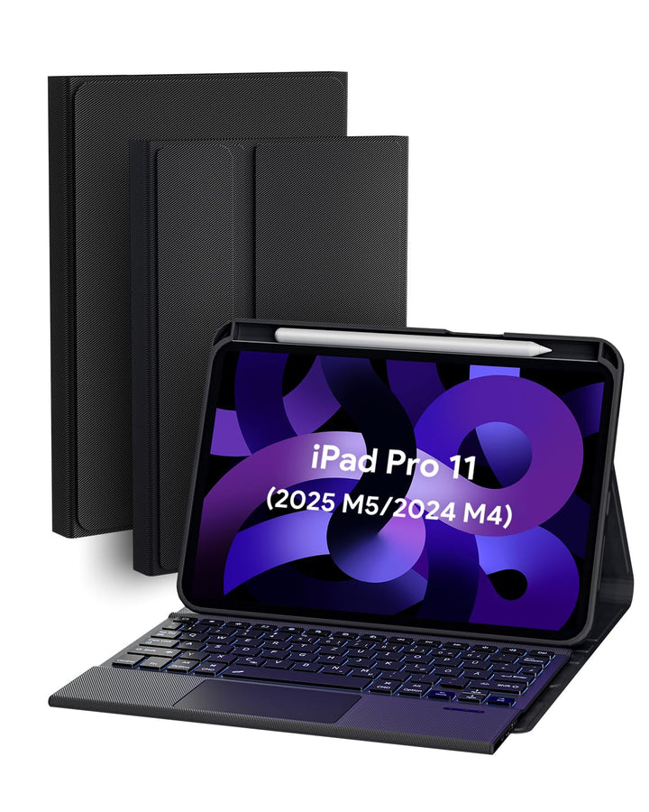 Doohoeek Schutzhülle mit Tastatur für iPad Pro 11 Zoll M5/M4 (2025/2024), Bluetooth Kabellose Beleuc