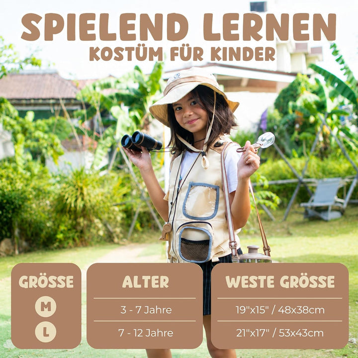 Entdecker-Set für Kinder mit Safariweste, Hut & Insektenfang-Set – Abenteuerführer & Schnitzeljagd –