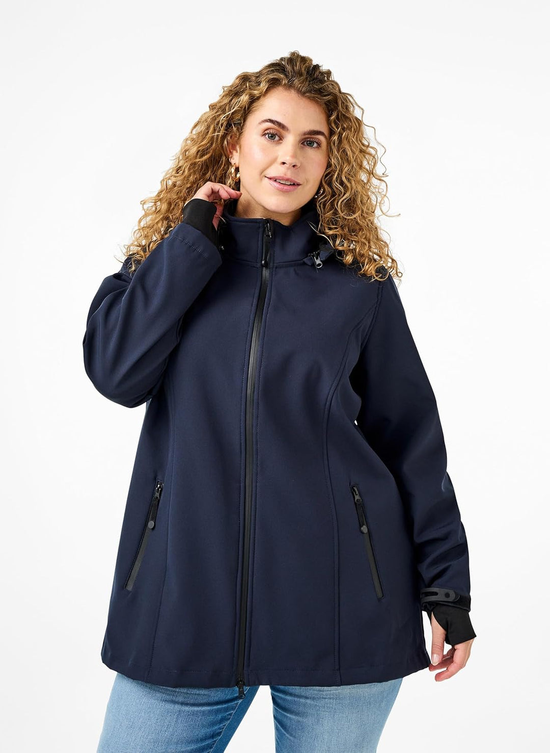 Zizzi Damen Grosse Grössen Softshell Jacke Kurz Kapuze Gr 50-52 Night Sky, 50-52 Night Sky